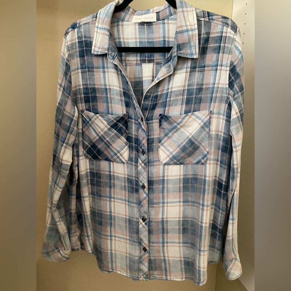SIDE STITCH Blue & Gray Plaid Shirt XL